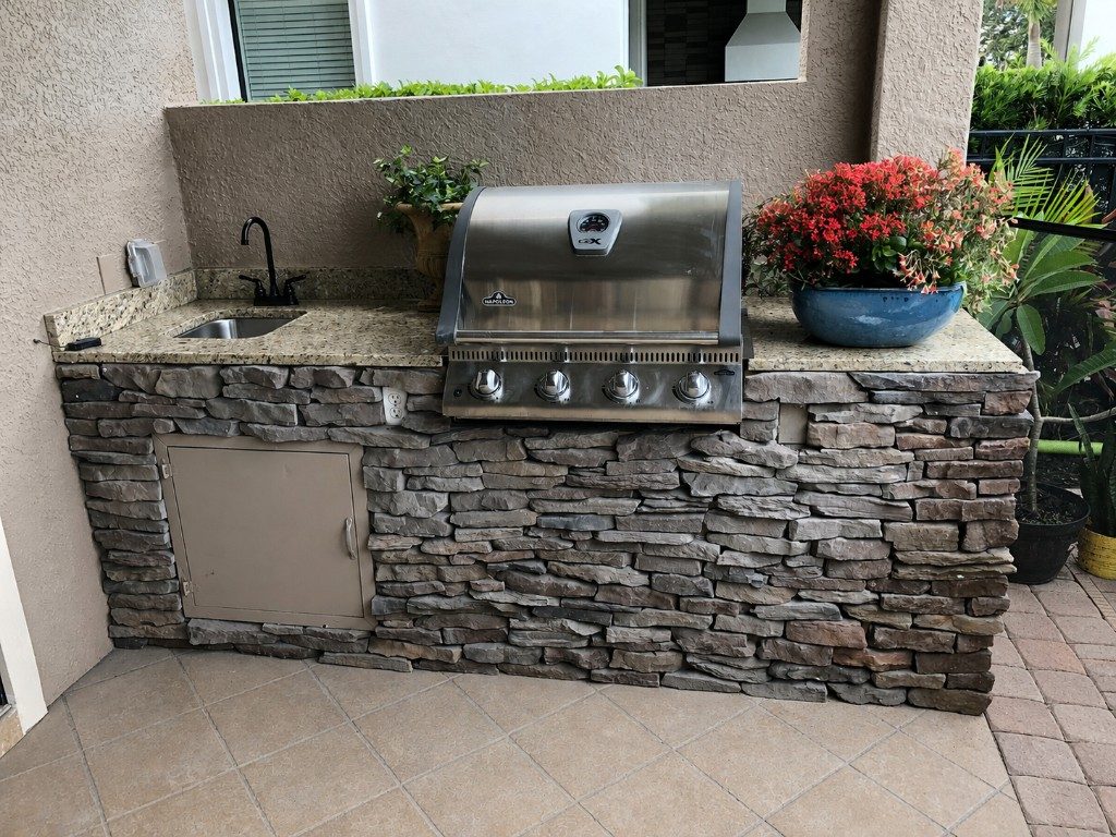 Stone Outdoor Kitchen with Grill